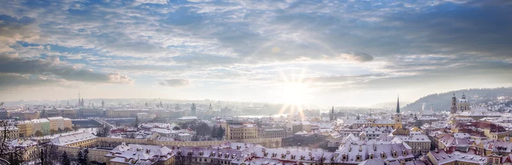 Fotobehang Panorama of famous Prague during winter time in Czech Republic © Tomas Marek
