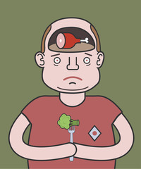 Difficult choice. A man on a diet.