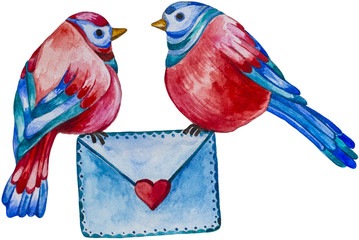 Watercolor Love Birds with a Love Letter - 101010772