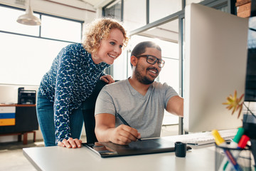 Creative people coworking on a new project