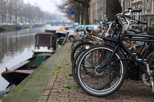 Bicycles on parking in Amsterdam, Netherlands.