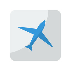 Blue Airplane icon on grey rounded square button on white