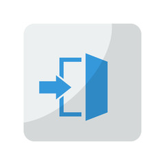 Blue Enter icon on grey rounded square button on white