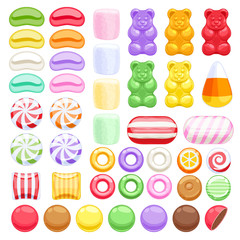Set of different sweets. Assorted candies.