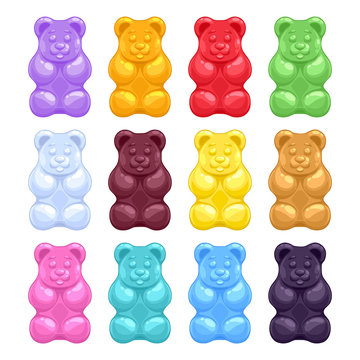 Set of colorful beautiful gummy bears.