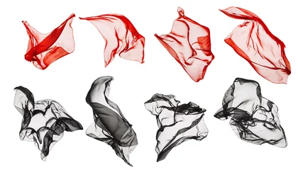 Photo sur Plexiglas Poussière Fabric Cloth Flying, Flowing Waving Silk, Red Black on White