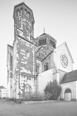 Herz-Jesu Church in Aachen, Germany in black and white