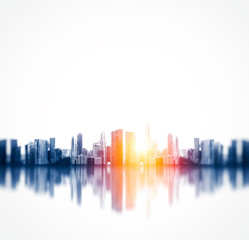 Plakat Panoramic view of a megalopolis with reflection