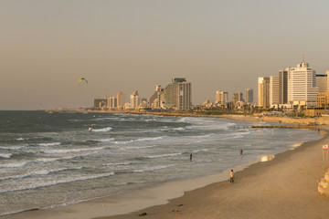 Tel Aviv Jafa seaside on sunset - obrazy, fototapety, plakaty