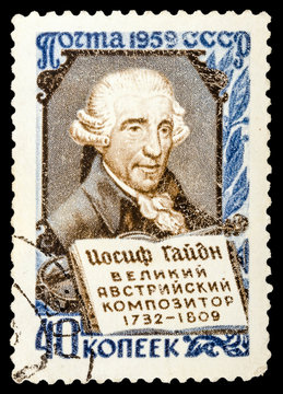 USSR - CIRCA 1959: A stamp printed in USSR shows portrait of Joseph Haydn - the great Austrian composer, circa 1959