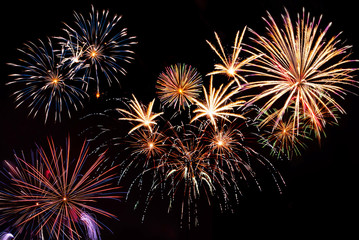 Fireworks on the black sky