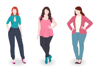 Obraz premium Three fashion women with different figure