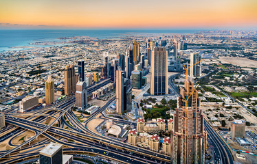 Downtown of Dubai as seen from Burj Khalifa tower