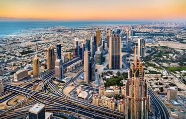 Behang Burj Khalifa Downtown of Dubai as seen from Burj Khalifa tower