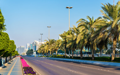 View of Corniche Road in Abu Dhabi, UAE