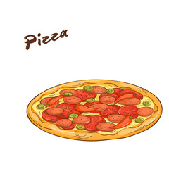 vector illustration of isolated cartoon hand drawn fast food. Pizza