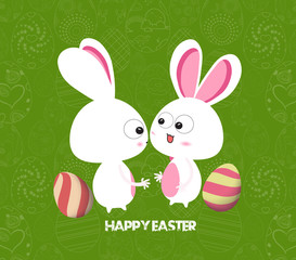 Easter card background with colored eggs and bunny