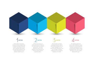 Obraz premium Cube infographics options banner, template, scheme, chart. Four step design. Vector illustration.