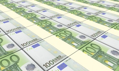 European currency bills stacks background. Computer generated 3D photo rendering.