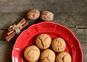 Gingerbread cookies on old wooden table