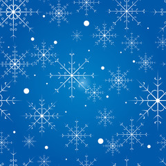 Fototapeta na wymiar Vector seamless pattern with snowflakes on the blue background. Vintage background for winter and christmas theme. Snowy texture. 