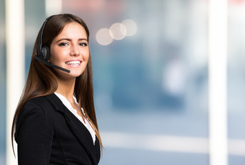 Smiling woman portrait, Large copy-space