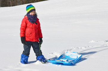 Kind beim Bobfahren, Wintersport