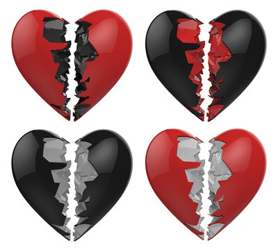 Broken black heart isolated