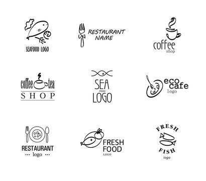 Set of simple hand drawn food logo.