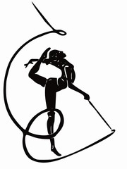 silhouette of a woman gymnast with ribbon