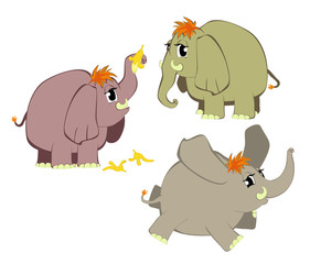 Set of three funny cartoon vector elephants