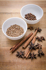 Dried stars anise and cinnamon sticks for making Chinese pork st