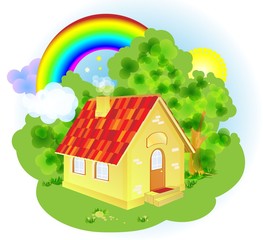 Fototapeta premium A vector illustration of a cute fairytale country house