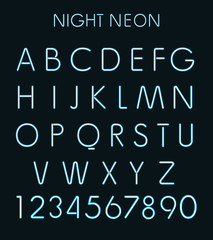 Vector Blue light neon alphabet in dark