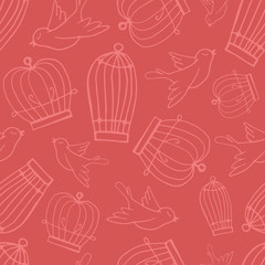 Seamless pattern with doves and cages