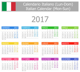 2017 Italian Type-1 Calendar Mon-Sun on white background