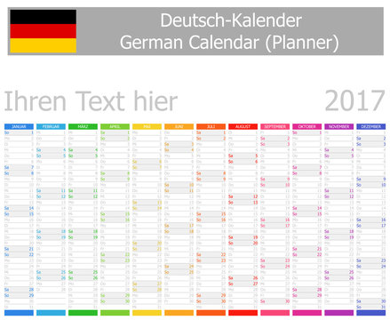 2017 German Planner Calendar with Vertical Months on white background