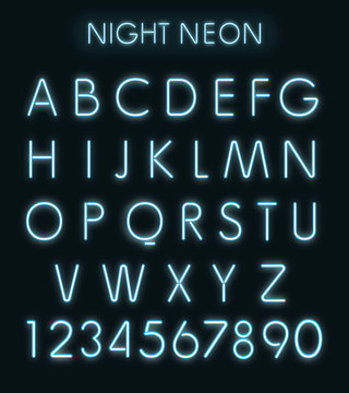 Vector Blue light neon alphabet in dark