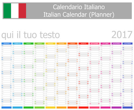 2017 Italian Planner Calendar with Vertical Months on white background