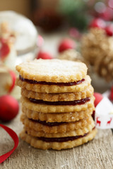 Sandwich cookies with berries jam for Christmas