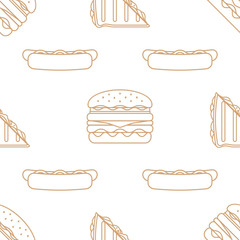 hot dog club sandwich burger outline seamless pattern.