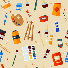 Tools and Materials for Creativity and Painting Seamless Pattern