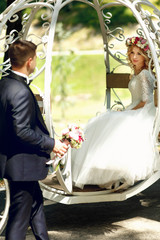 Fairy-tale cinderella wedding carriage magical wedding couple br