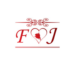 FJ love initial with red heart and rose