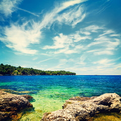 Summer Seascape with Azure Water and Clouds