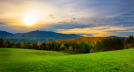 Deurstickers Platteland Zonsopgang in Vermont in de herfst