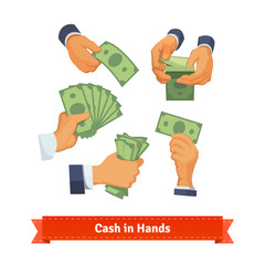 Hand poses counting, taking and showing green cash
