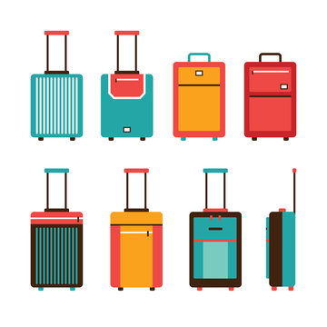 Colorful travel bag icon set Carry on luggage collection