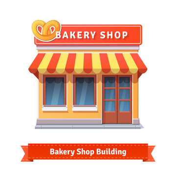 Bakery shop building facade with signboard