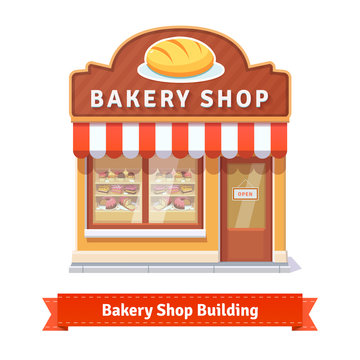 Bakery shop building facade with signboard
